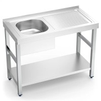 Edelstahl Spültisch mit Grundboden und Abtropffläche rechts Edelstahl Spültisch mit Grundboden und Abtropffläche rechts