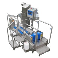 Edelstahl Hygieneschleuse Typ1 mit Handwaschbecken, Handdesinfektion, Sohlen- und Schaftreiniger, Papierkorb und Drehkreuz Edelstahl Hygieneschleuse Typ1 mit Handwaschbecken, Handdesinfektion, Sohlen- und Schaftreiniger, Papierkorb und Drehkreuz