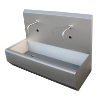 Edelstahl Waschrinne 1000 mm, 2 Sensor-Waschplätze, abegrundete Kante - wandhängend Edelstahl Waschrinne 1000 mm, 2 Sensor-Waschplätze, abegrundete Kante - wandhängend