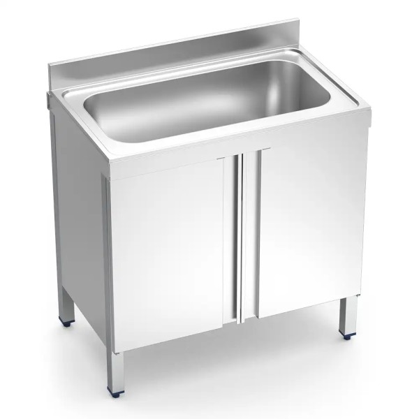 Edelstahl Topfspülschrank 100x60 cm oder 120x60 cm - Flügeltüren