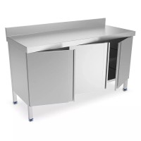 Vorschau: Edelstahl Arbeitsschrank mit Aufkantung und Flügeltüren - geöffnet Vorschau: Edelstahl Arbeitsschrank mit Aufkantung und Flügeltüren - geöffnet