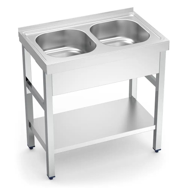 Edelstahl Doppelspültisch ohne Abtropffläche - mit Grundboden