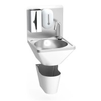 Edelstahl Waschbecken mit Sensorarmatur, Seifenspender, Papierhandtuchspender und Papierkorb Edelstahl Waschbecken mit Sensorarmatur, Seifenspender, Papierhandtuchspender und Papierkorb