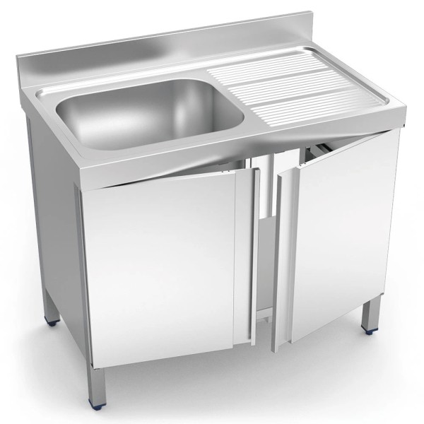 Edelstahl Spülschrank mit 1 Becken links und Flügeltüren - 100x70 cm, 120x70 cm, 130x70 cm oder 140 x 70cm