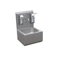 Monolithisches Edelstahl Waschbecken mit Sensorarmatur, Spritzschutzwand, 2 Edelstahl Spendern 500 ml Monolithisches Edelstahl Waschbecken mit Sensorarmatur, Spritzschutzwand, 2 Edelstahl Spendern 500 ml