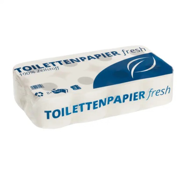 Toilettenpapier 3-lagig, weiß, 8 Rollen à 250 Blatt