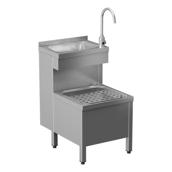 Handwasch Ausgussbecken SLVN02E mit Sensor Armatur, Siphon und Klapprost