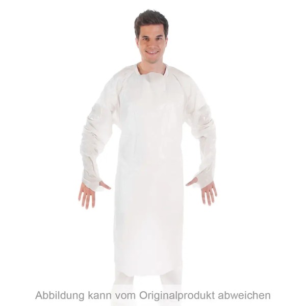 Schutzkittel Einweg, Daumenloch, CPE, weiß, XL