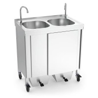 Mobiles Doppelwaschbecken mit Wassertank aus bakteriostatischem Edelstahl Mobiles Doppelwaschbecken mit Wassertank aus bakteriostatischem Edelstahl
