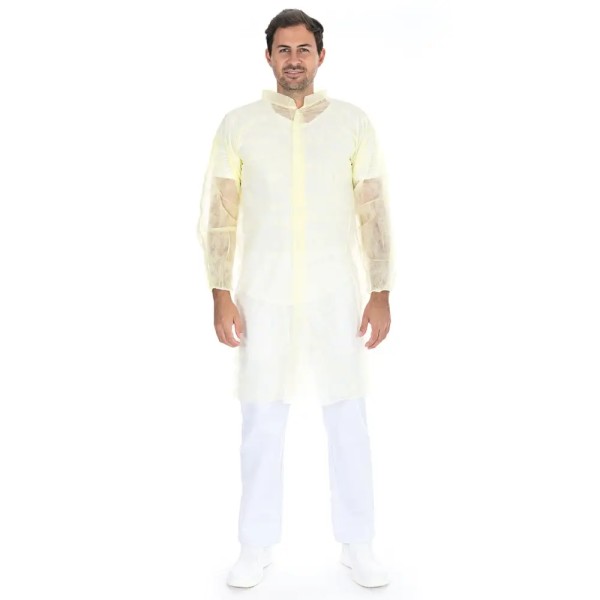 Einwegkittel Light mit Druckknöpfen und Stehkragen, gelb