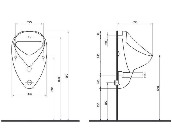 Abmessungen Urinal Felix SLP07R