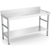 Edelstahl Arbeitstisch mit Abflussöffnung, Aufkanntung, Rand und Grundboden, 2000 mm Edelstahl Arbeitstisch mit Abflussöffnung, Aufkanntung, Rand und Grundboden, 2000 mm
