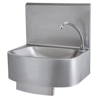 Edelstahl Handwaschbecken mit Kniebedienung inkl. Armatur und Rückwand Edelstahl Handwaschbecken mit Kniebedienung inkl. Armatur und Rückwand