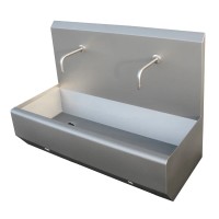 Waschrinne Edelstahl mit Frontsensoren 1000 mm, 2 Waschplätze, abegrundete Kante - wandhängend Waschrinne Edelstahl mit Frontsensoren 1000 mm, 2 Waschplätze, abegrundete Kante - wandhängend