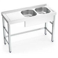 Spültisch Edelstahl mit 2 Becken und Abtropffläche links Spültisch Edelstahl mit 2 Becken und Abtropffläche links