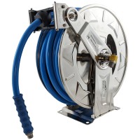 Edelstahl Schlauchaufroller mit 15m Lebensmittelschlauch blufood DN12 Edelstahl Schlauchaufroller mit 15m Lebensmittelschlauch blufood DN12