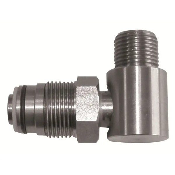 Edelstahl Drehgelenk 90° mit G 1/2'' für Schlauchaufroller, bis 600 bar, 10 mm Durchlass