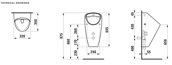 Abmessungen Urinal Caprino Plus Rimless SLP49