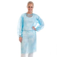 Vorschau: Einwegkittel mit Armgummis PP-Vlies blau Vorschau: Einwegkittel mit Armgummis PP-Vlies blau