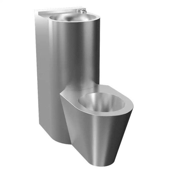 Edelstahl WC-Waschbecken-Kombination mit Piezo-Taster SLWN38P, vandalensicher