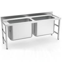 Topfspültisch Edelstahl mit 2 Becken Topfspültisch Edelstahl mit 2 Becken