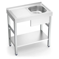 Edelstahl Spültisch mit Grundboden und Abtropffläche links Edelstahl Spültisch mit Grundboden und Abtropffläche links