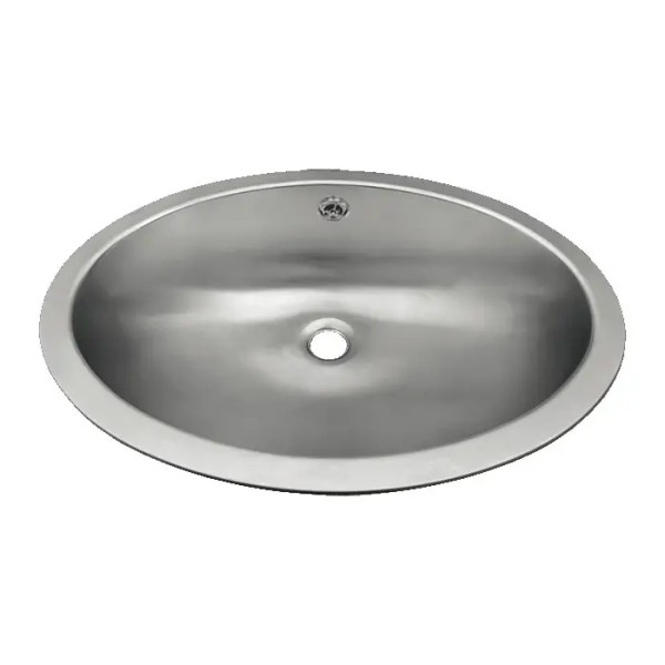 Edelstahl Einbauwaschbecken oval SLUN63 mit mattem Finish und Überlauf