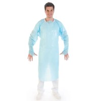 Einwegschutzkittel mit Daumenloch, CPE, blau Einwegschutzkittel mit Daumenloch, CPE, blau
