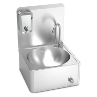 Edelstahl Handwaschbecken mit Kniebedienung, Seifenspender und Rückwand Edelstahl Handwaschbecken mit Kniebedienung, Seifenspender und Rückwand