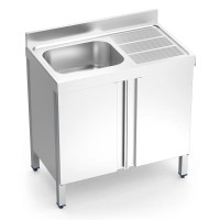 Edelstahl Spülschrank 1000-1400x600 mm, 1 Becken lnks und Abtropffläche rechts, 2-3 Flügeltüren Edelstahl Spülschrank 1000-1400x600 mm, 1 Becken lnks und Abtropffläche rechts, 2-3 Flügeltüren