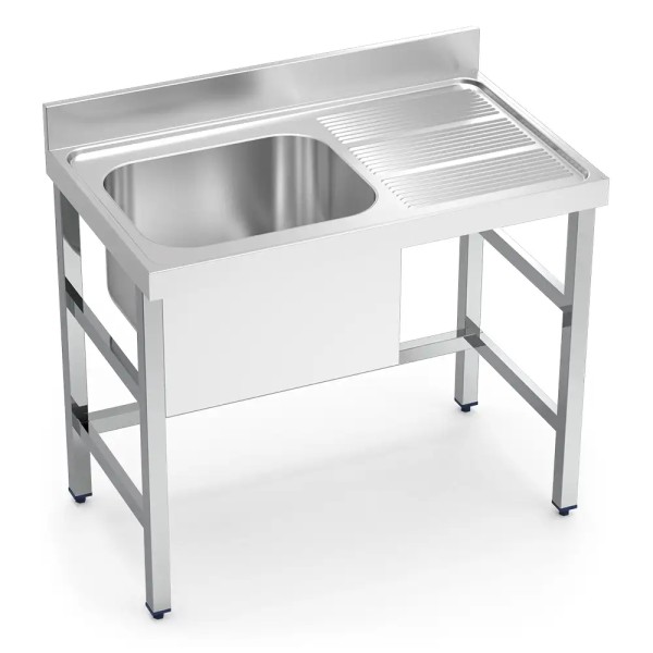 Edelstahl Spültisch mit tiefem Becken links - Breite 1000 - 1400 mm