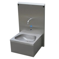 Edelstahl Waschbecken mit Sensorarmatur und Spritzschutzwand Edelstahl Waschbecken mit Sensorarmatur und Spritzschutzwand