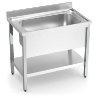Edelstahl Topfspültisch mit 1 Becken und Grundboden Edelstahl Topfspültisch mit 1 Becken und Grundboden