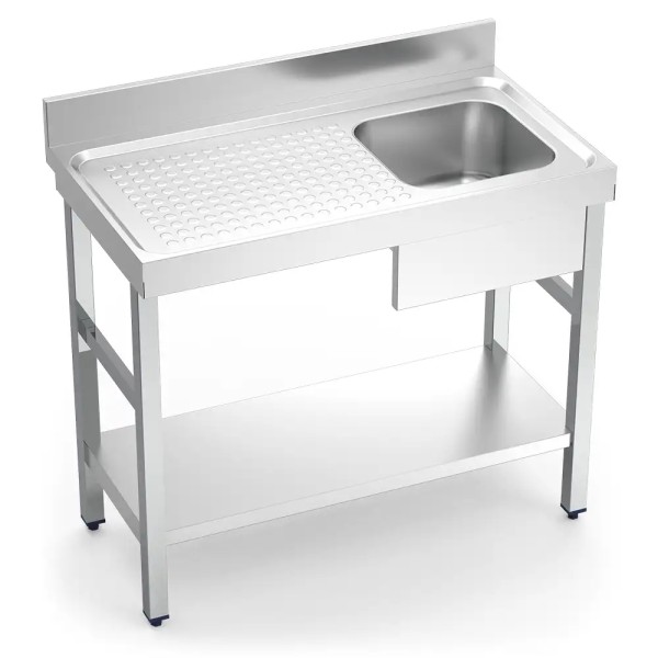 Edelstahl Spültisch 1000x550mm mit Grundboden - Becken rechts
