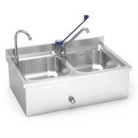 Edelstahl Doppelspülbecken mit Armaturen - Kniebedienung Edelstahl Doppelspülbecken mit Armaturen - Kniebedienung
