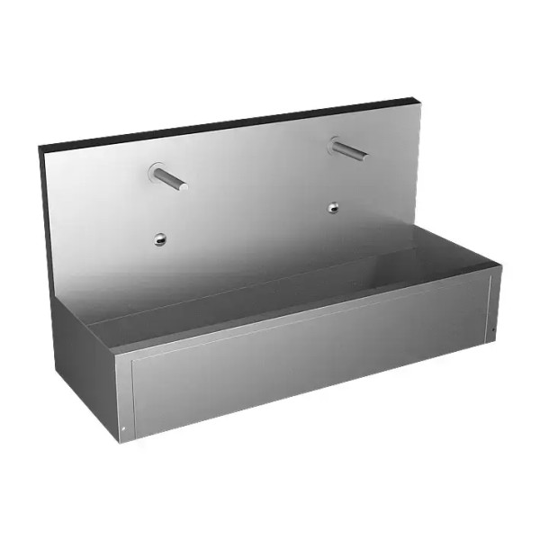 Edelstahl Waschrinne mit 2 Sensor-Armaturen, vandalensicher - 1250 mm, wandhängend