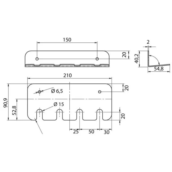 Edelstahl Lanzenhalter für 4 K-Strahlrohre - Techn. Zeichnung