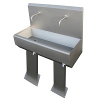 Edelstahl Waschrinne mit 2 Waschplätzen zur Kniebedienung - 1000 mm - bodenstehend Edelstahl Waschrinne mit 2 Waschplätzen zur Kniebedienung - 1000 mm - bodenstehend