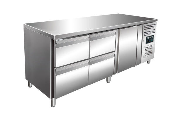 SARO Kühltisch mit 1 Tür und 2x 2er Schubladenset, Modell KYLJA 3140 TN  Kategorie: KÜHL- UND TIEFKÜHLTECHNIK Brutto-Gewicht: 165,00 kg EAN: 4017337324521 Versandart: Spedition (1 XP)